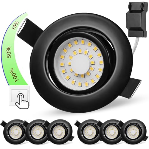 Spot LED encastrable dimmable noir 5W lot de 6 plafonniers extra plats 4000K orientables