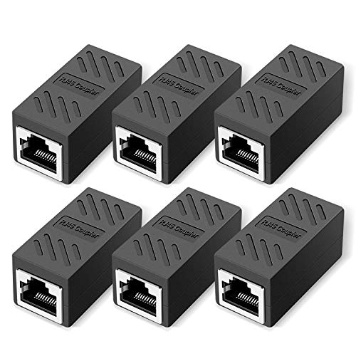 RJ45 Coupler, Ethernet Coupler, Ethernet Inline Connector Plugs for Cat5 Cat5e Cat6e Cat7 Cable (Black 6pcs)