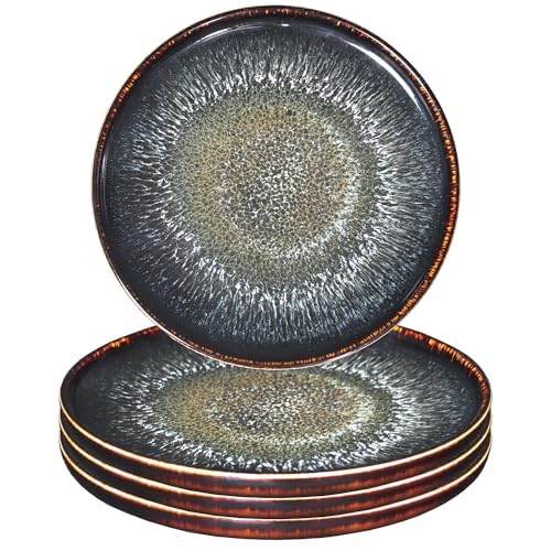 Assiettes en porcelaine noire x4 pour steak et pâtes