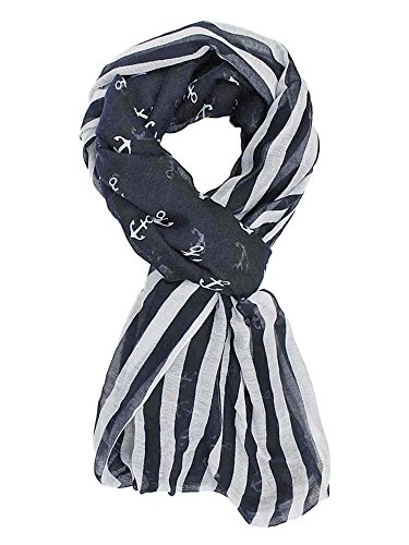 Luxury Divas Black & Gray Striped Anchor Print Lightweight Circle Scarf2