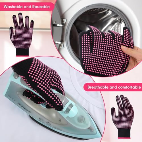Image of Riyiper 15 Pairs Heat Resistant Gloves for Sublimation, Gloves for Heat Press with Silicone Bumps Applies to Resistant Work, Hair Styling, Universal Fit Size (Pink)