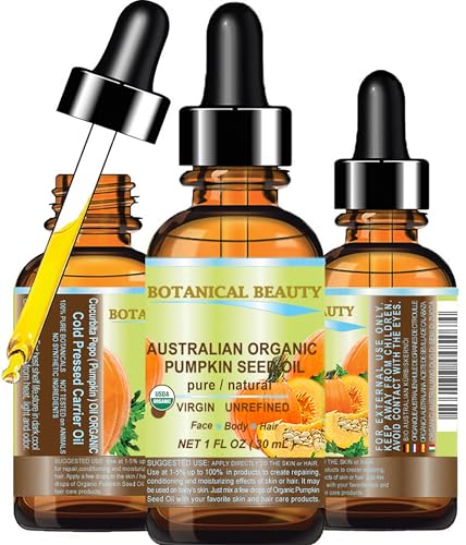 Botanical Beauty Australian ORGANIC PUMPKIN SEED OIL 100% Pure Natural Virgin Unrefined Cold Pressed Carrier Oil. 1 Fl.oz.- 30 ml. for Face, Skin, Hair, Lip, Nails