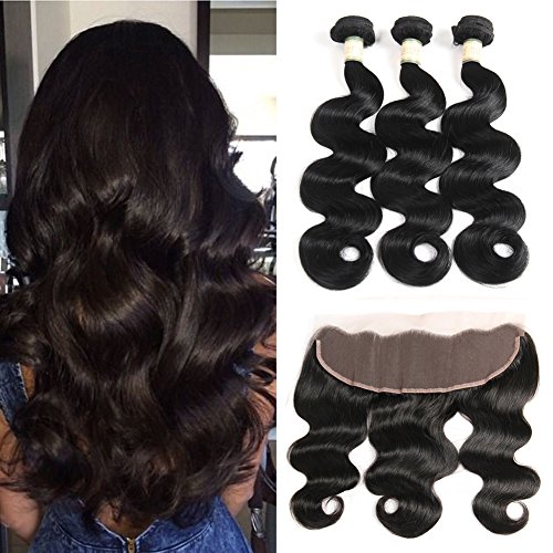 Morichy  Extensiones de cabello peruanas 7a, 3 extensiones onduladas con puntilla frontal de oreja a oreja y cierre frontal, cabello humano virgen peruano