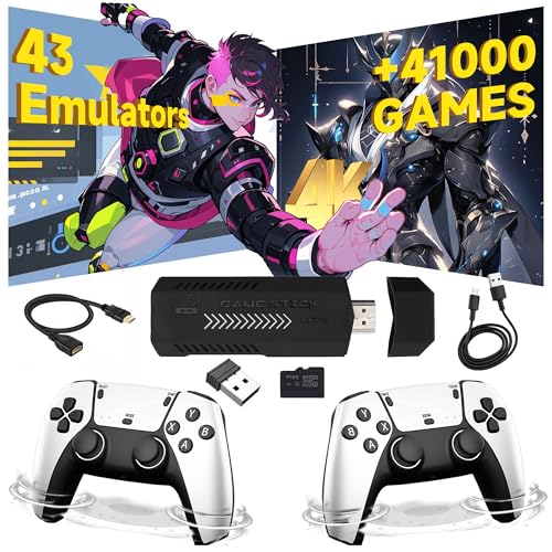 X2 Ultra Retro Konsole 4K Game Stick,41000+ Spiele 40+ Emulatoren,HD Retro-Spielkonsole mit Zwei 2,4GHz Drahtloser Controller,Plug and Play Emulator Konsole,Tragbare elektronische spielkonsole (128G)