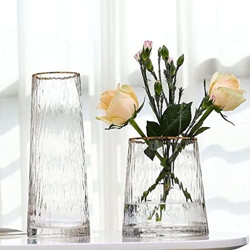 Vase en verre robuste à rayures dorées pour stabiliser vos bouquets sans basculer