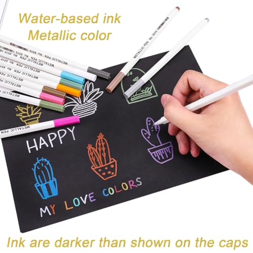 Dyvicl Metallic Marker Pens, 12 Colors Hard Fine Tip Metallic Markers for Black Paper, Adult Coloring, Card Making, Rock Painting, Scrapbooking Crafts, DIY Photo Album - Thumbnail 4