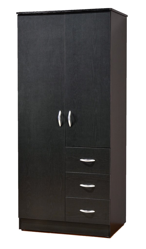 Wardrobe Bedroom Armoire with 2 Doors and 3 Drawers in Black Finish