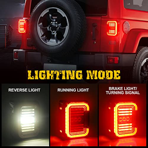 AUDEXEN LED Tail Lights Compatible with Jeep Wrangler JK JKU 2007-2018, Unique C Shaped Design Smoked Lens, 20W Reverse Lights, Built-in EMC, DOT Compliant, 2 PCS