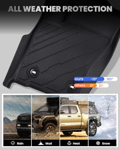 Floor Mats for Toyota Tacoma 2024 2025, All Weather Floor Mats for Toyota Tacoma Double Cab TPE Car Floor Liners(Not fit Manual and Hybrid), Tacoma Accessories All Season Rubber Mats Anti-Slip - Thumbnail 5