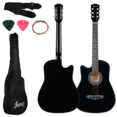 Image of Juarez Acoustic Guitar, [ LEFT HANDED] 38 Inch Cutaway, 38CL /BK with Bag, Strings, Pick and Strap, Black