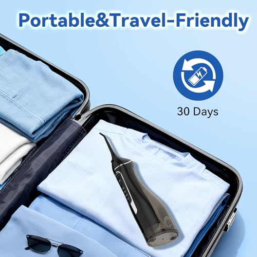 Image of Cordless Portable Water Flosser with 300ML Tank: Rechargeable Oral Irrigator with 5 Tips for Travel, Braces Care and Sensitive Gums, IPX7 Waterproof Teeth Cleaning Device(Black)