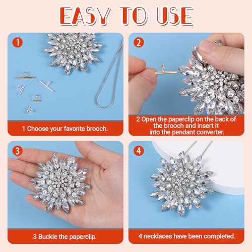 Image of 6PCS Brooch to Pendant Converters, Pin Necklace Adapters Brass Pin to Necklace Converter Pendant Converter Gold /Silver Brooch Converters for Changing Brooches Pins to Pendant (8 mm, 13 mm, 20 mm)