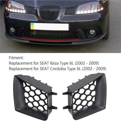 Rejilla de salida de aire delantera para Seat Ibiza 2002-2009 negra mate 6