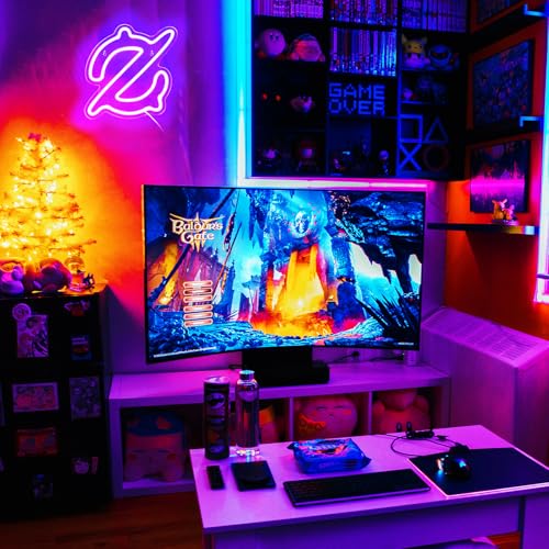 Image of Gaming Gunbreaker Neon Sign for Wall Decor, Game Room, Bedroom Decorations, Dimmable, USB Powered, Blue, 11.8 inch x 11.6 inch