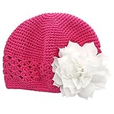 My Lello Little Girl's Crochet Beanie Hat with Flower One Size Hot Pink/White