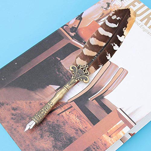 Quill Pen Set, Vintage Feather Pen Fountain Pens Antique Calligraphy Dip Writing Pen With Empty Ink Bottle + 3 Nibs Stationery Gift For Student/Teachers #TOP3