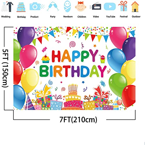 Happy Birthday Backdrop Banner For Girls Boys Colorful Balloons Birthday Backdrop For Kids Gifts Cake Table For Children Birthday Party Decorations Birthday Party Backdrop (7X5Ft) #TOP1