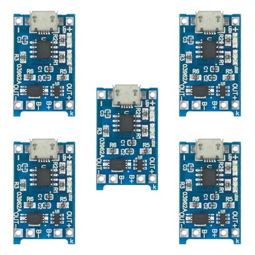 TP4056 Micro-USB-Modul Ladegerät 18650 USB 5 V 1 A LiPo Akku 3,7 V mit Kurzschlussschutz und Tiefentladungsschutz (5 Stück Micro-USB)