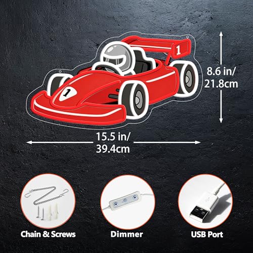Image of CULOIS Race Car Neon Sign for Boys Room Decor - Dimmable Racing Car LED Neon Light, Bedroom Game Room Wall Decor, Teen Boy Playroom Birthday Gifts