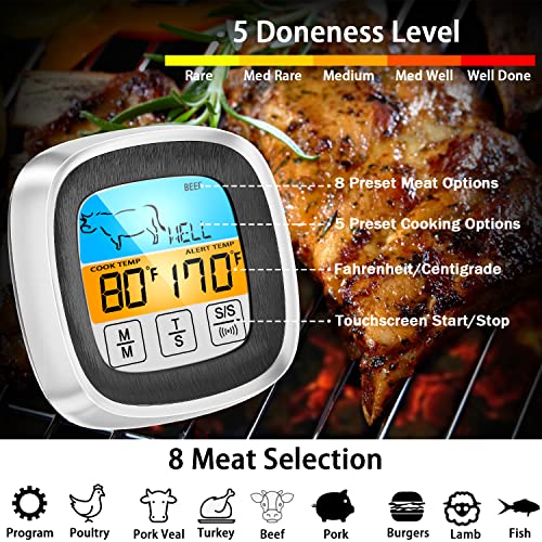 2023 New Waterproof Instant Read Food Thermometer For Meat, 42" Long Probe Digital Meat Thermometer For Cooking Heat Resistant, Time, Bbq, Lcd Induction Thermometer For Bbq Smokey Fried Sugar (Grey) #TOP1
