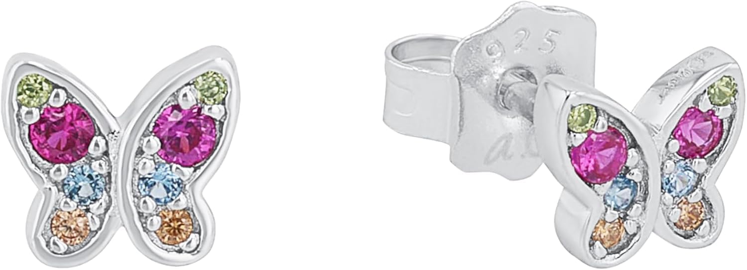 s.Oliver Armbanduhr Rosa mit passenden Schmetterlings-Ohrstecker für Mädchen aus 925 Sterling Silber, Kinderschmuck, Ohrschmuck