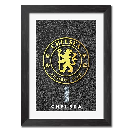 Image of TenorArts Chelsea Poster 3D Golden Leather Textured Logo Laminated Photo Frame Painting with Matt Finish Black Textures(12 inches x 9inches)