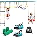 ninja slackline ニンジャ・スラックライン・バックヤード・障害物トレーニングコース – 子供向け吊り下げモンキーバーキット（15メートルのスラックライン付き）、ブランコ台、はしご、スピナーホイール - 子供用ポータブルトレーニング装置ギフトセット