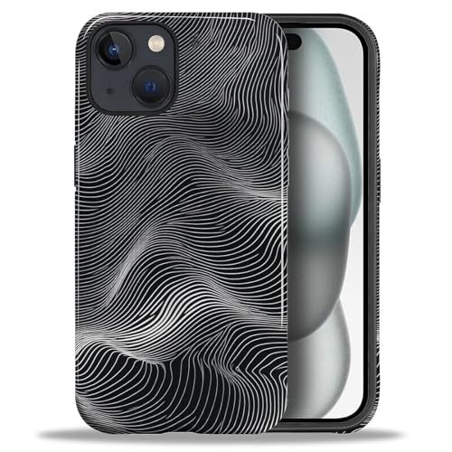 ZHEGAILIAN Case for iPhone 15,Shockproof Hard Shell + Soft Silicone 2 in 1 Hybrid,Shockproof Bumper Drop Protective - Silver Art Lines