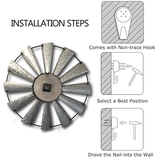 Mrocioa 24Inch Windmill Distressed Metal Wall Clocks Rustic Large Decorative Clock Oversized Farmhouse Decor,Non Ticking,Battery Operated #TOP5