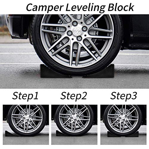 Homeon Wheels Rv Wheel Chocks, Wheel Chocks For Travel Trailers With Anti-Slip Lines, Wheels Chocks With Built-In Handle, 2 Chock Blocks, 1 Level Included, Up To 20,000 Lbs,2-Pack, Black #TOP6