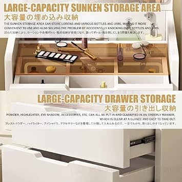 Dressing Table Makeup Table with Flip Top Mirror and Removable Storage Padded Seat Stool Led Smart Glass Dressing Table Chair Set,Vanity Table Set with Mirror & Drawers - Makeup Dressing Tab