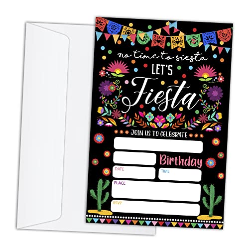 RLCNOT Birthday Invitations Cards with Envelopes Set of 20 - Fiesta Mexican Birthday Party Invitations for Kids, Boys or Girls, Kids Party Celebration, Supplies/BDAY022