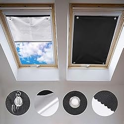 Persianas Para Ventanas Abuhardilladas Johgee 60 * 115CM Protección Solar térmica para Ventanas detecho con Ventosa, Protección térmica para Interiores para Velux Ventanas de Techo - Protector Solar sin taladrar y sin Pegamento