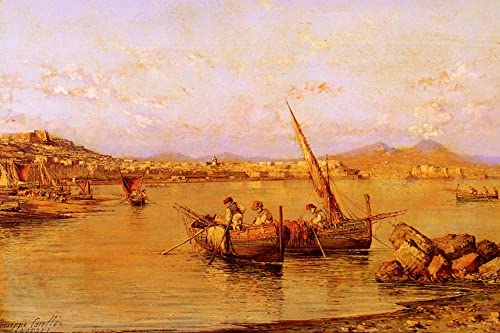 Affiche impression d'art tableau la baie de Naples Giuseppe Carelli toile décoration 60x90cm