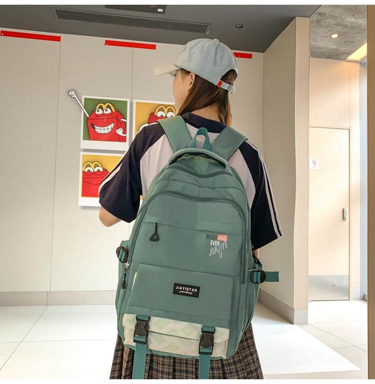 Cute Backpack for Women Men, Kawaii Y2K Grunge Solid Color Harajuku Hiking Travel Aesthetic Rusksack Daypack (green)2