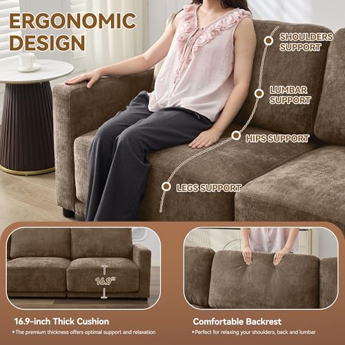 Image of 77.4 inch Chenille Modular Loveseat Oversized Upholstered 2 Seater Sectional Sofa with Thickened Cushions, Easy Assembly, Modern Comfy Love Seat Couch for Living Room, Brown