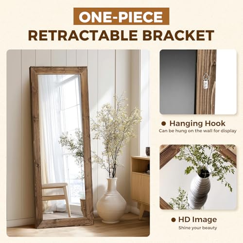 Image of 58x22in Full Length Mirror, Rustic Brown Beveled Wood Frame