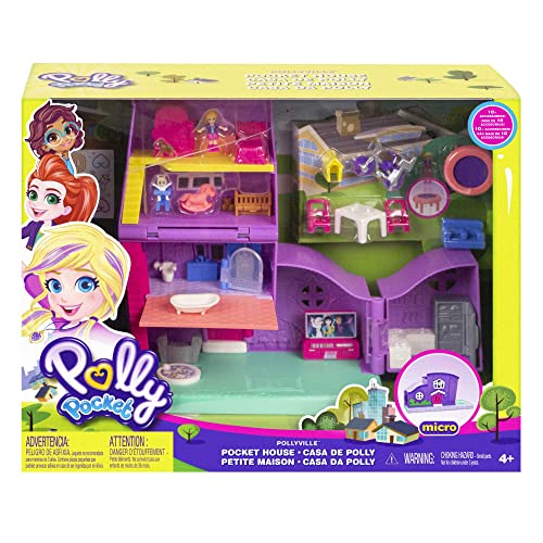 Polly Pocket Doll House With Micro Doll, Toy Bike & Furniture Accessories, Transforming Pollyville Pocket House Playset #TOP5