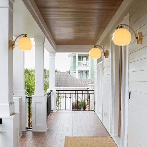 Image of Mid Century Modern Wall Sconces Set of Two Brushed Brass Wall Sconce Gold Glass Wall Lights Globe Wall Mount Light Fixture Vintage Hallway Bathroom Sconces Wall Lighting Set of 2