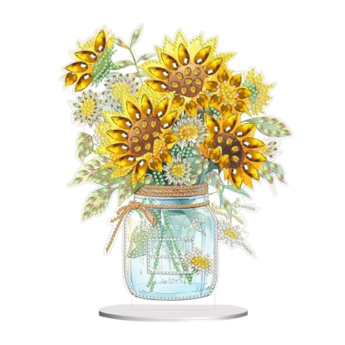 ARTopet DIY Diamond Desktop Ornament Special Shaped Crystal Diamond Art Painting Tabletop Ornaments Single Sided for Home Office Decor Crafts Gift-Sunflower Bouquet