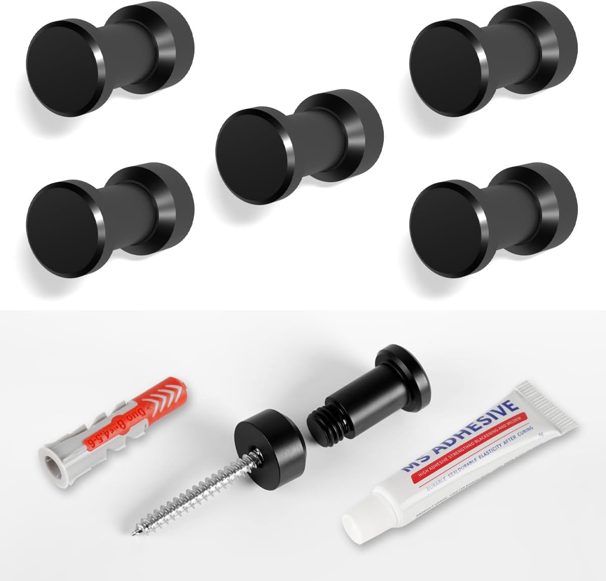 5 Packs CNC Stainless Steel Black Towel Hook:Multipurpose Wall Mount & Adhesive Hooks for Bathroom, Kitchen, Garage | Heavy-Duty Robe & Coat Hangers