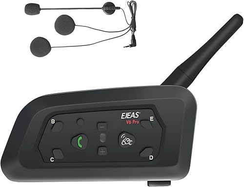 MIMIRACLE V6 Pro - Casco de motocicleta con Bluetooth, hasta 6 ciclistas de 2 vías 1200M IP65, impermeable, sistema de comunicación inalámbrico para