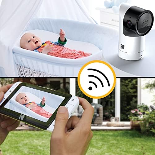 KODAK Cherish C525P Smart Video Baby Monitor with 5 Display Camera and Audio - Remote Pan-Tilt Camera with App and Night Vision- Long-Range WiFi Baby Monitor, HD Video, 2-Way Talk - IP Dog Nanny Cam