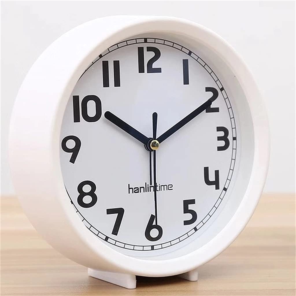 HRWLY Small Alarm Clock Living Room Mute Table Student Bedroom Bedside Quartz Home Decoration(Argento)