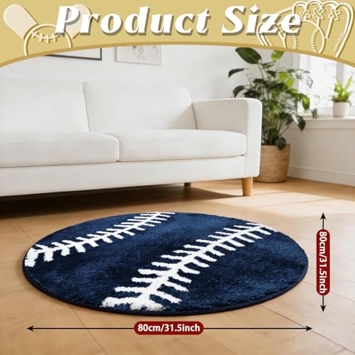 Tapete Redondo Azul Marino 31.5 in Diseño Béisbol miniatura 2