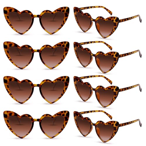SUNOVELTIES 8 Pack Heart Shaped Sunglasses Womens Retro Cat Eye Heart Glasses Bachelorette Party Favors Bulk Classic Eyewear