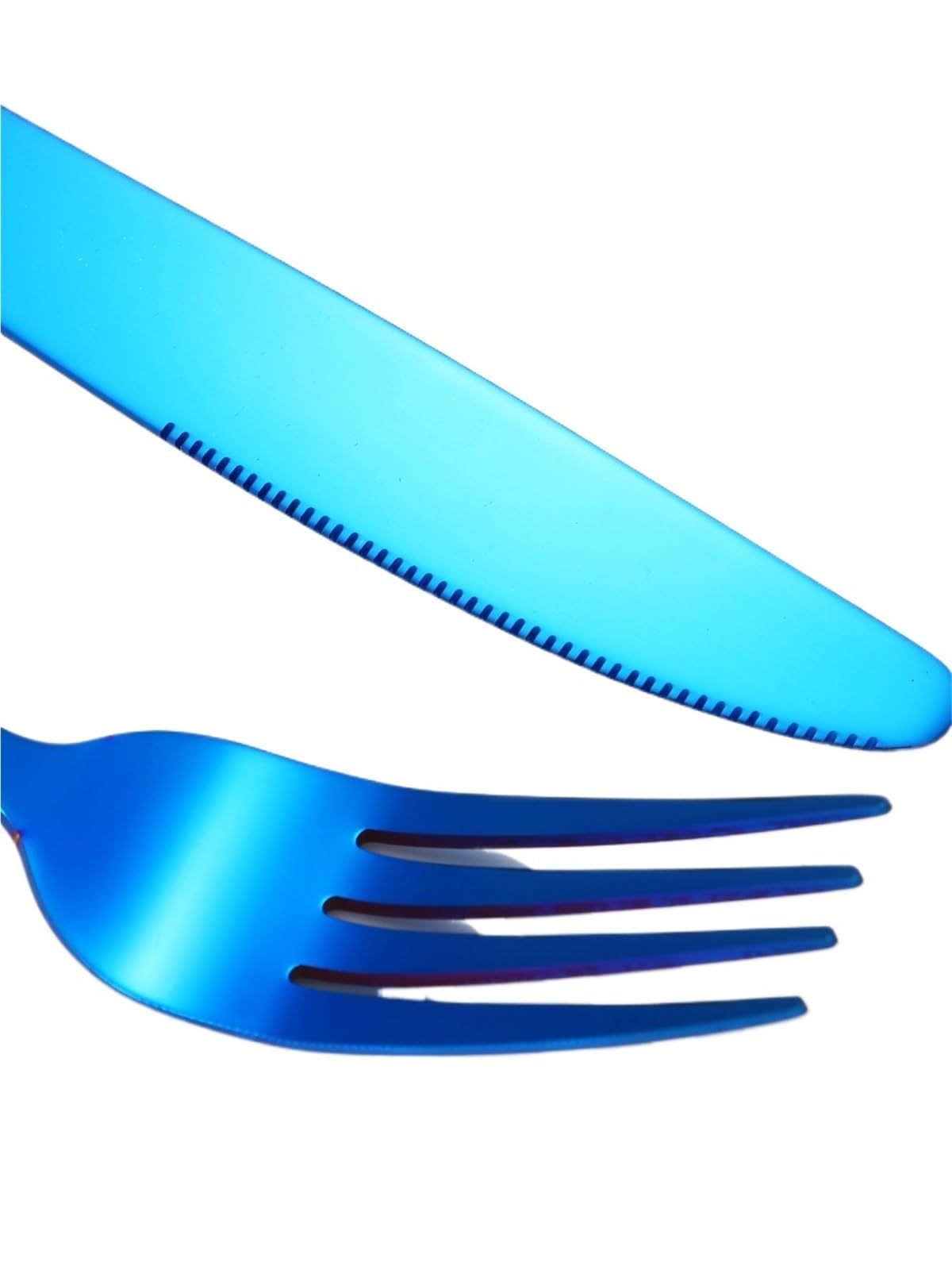 Juego de Cubiertos Juego de 4 cubiertos acero inoxidable: cuchillo, tenedor y cuchara for carne, con mango redondo azul, ideal for restaurantes hoteles
