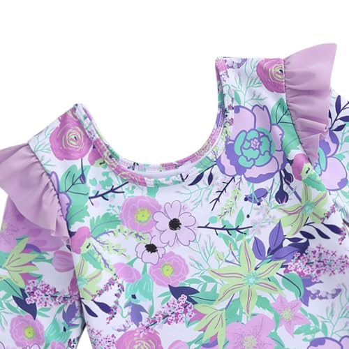 Girls Rash Guard Swimsuit Set Long Sleeve 2 Pieces Bathing Suit Swimming Skirt with Shorts 4-13Y3