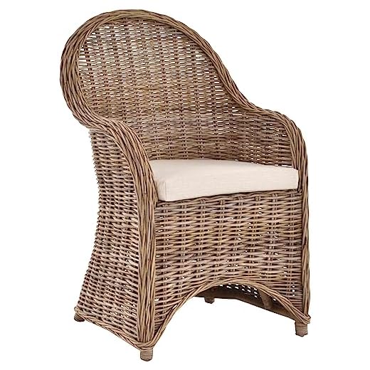 Korb-Outlet Modern Grey Natural Rattan Dining Chair Wicker Chair with Seat Cushion