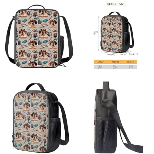 AmzPrint Dachshund Backpack With Lunch Bag Water Bottle Holder Pencil Box Set For Boys Girls Backpack Set For School4